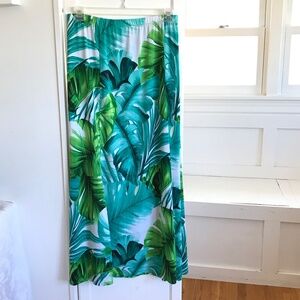 SUSAN GRAVER Maxi Skirt Tropical Palm Leaf Green Women’s Plus Size 1X EUC